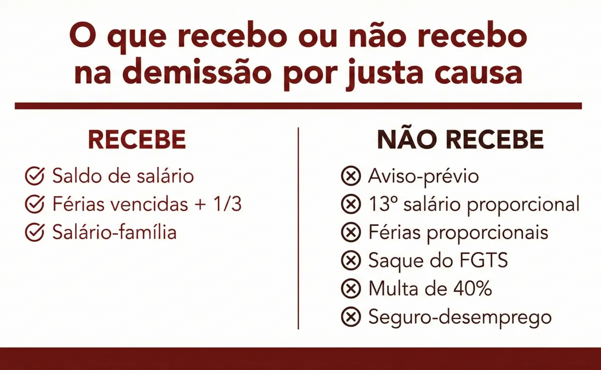 Infográfico O que recebo ou não recebo na demissão por justa causa